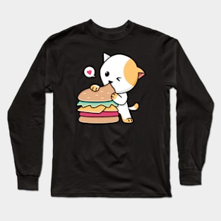 cat eating burger Long Sleeve T-Shirt